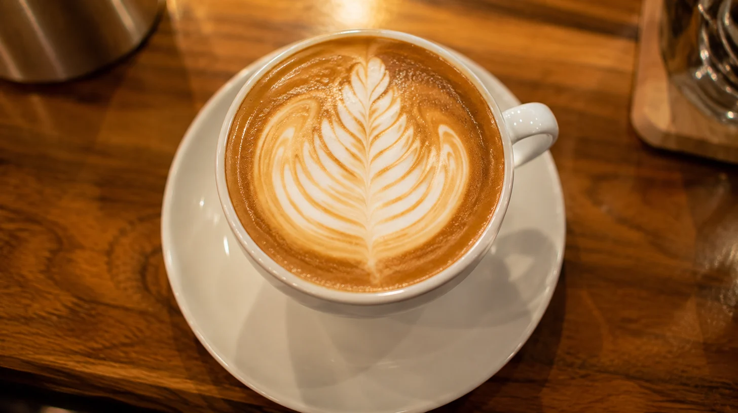 Barista vertiendo leche para crear arte latte sobre un café